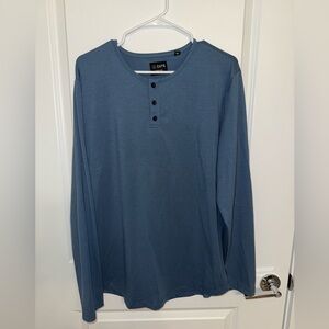 Men’s Cuts Clothing Blue AO Long Sleeve Henley with a curve hem